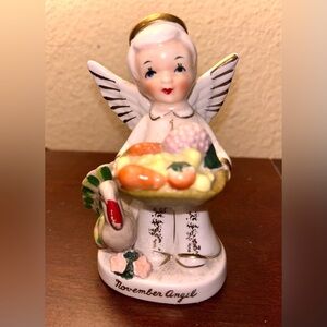 Vintage 1956 Napco November Birthday Boy Angel Figurine Thanksgiving Turkey